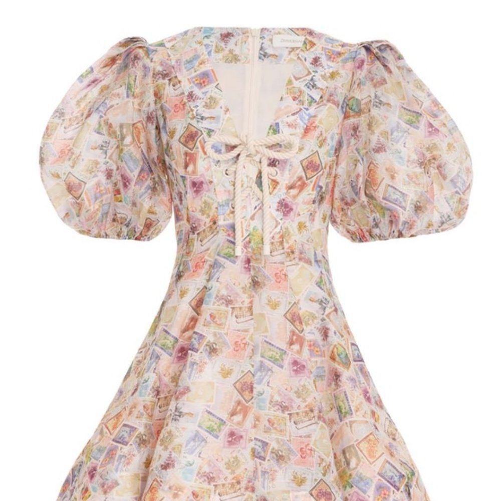 NWT Authentic ZIMMERMANN High Tide Laced Mini Dress in Stamp Print Size 2 $1150